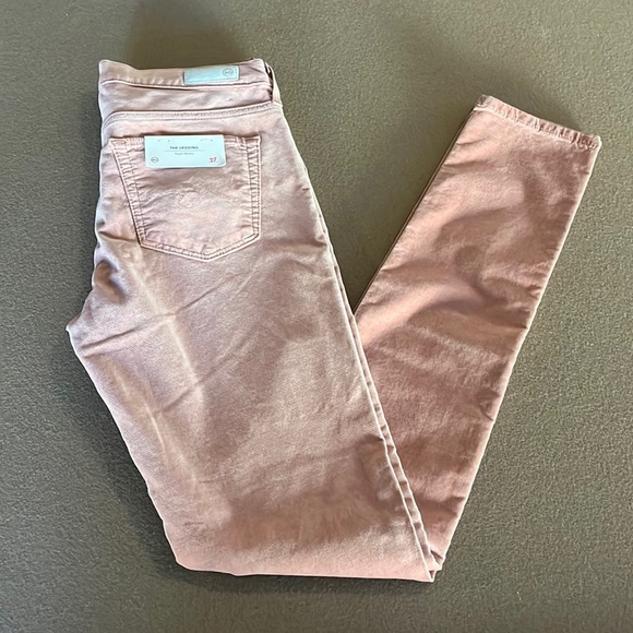 Ag Adriano Goldschmied NWT Super Skinny Velvet Leggings Rose Gold- Size 27R - Picture 2 of 14
